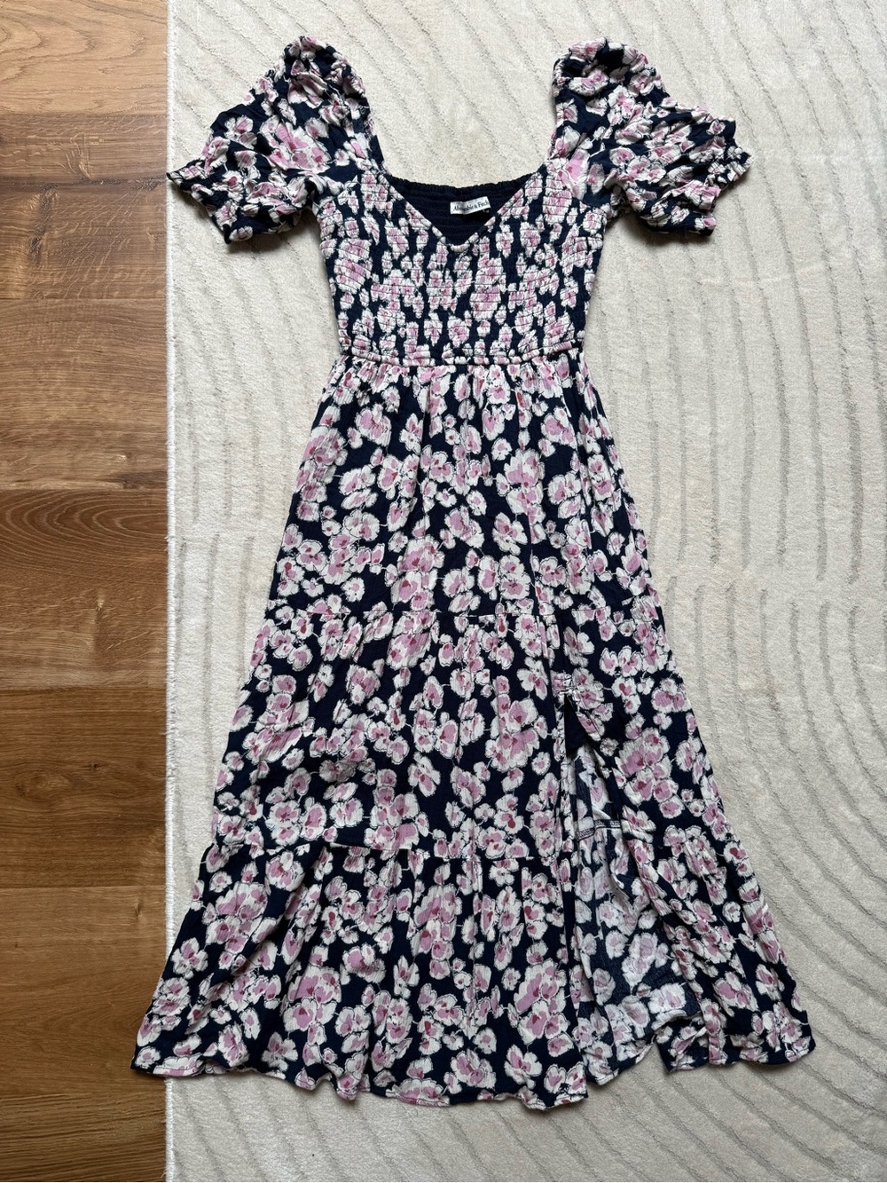 Abercrombie & Fitch Navy Floral Midi Dress with Pink Flowers